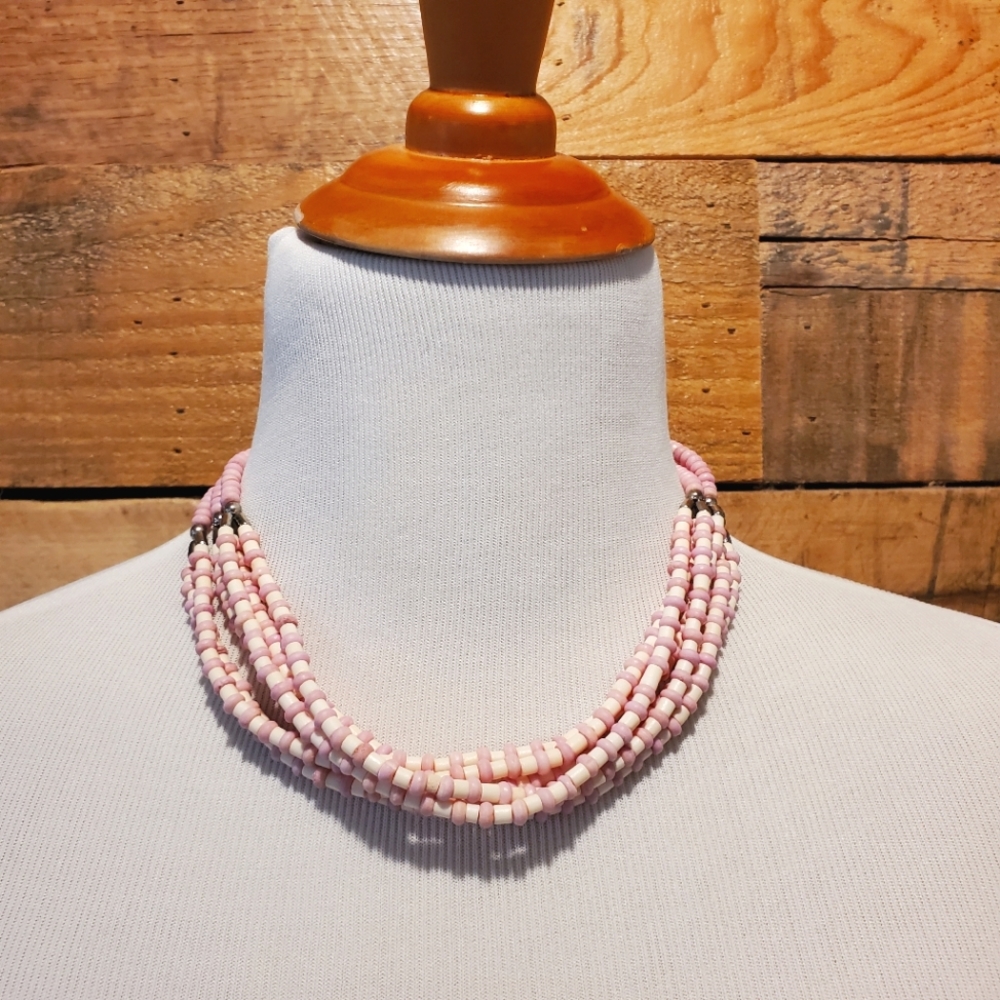 Lilac & white multi strand shell necklace